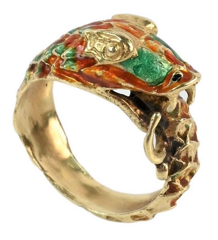 Appraisal: Karat Gold Enameled Snake Ring some enameling missing size grams