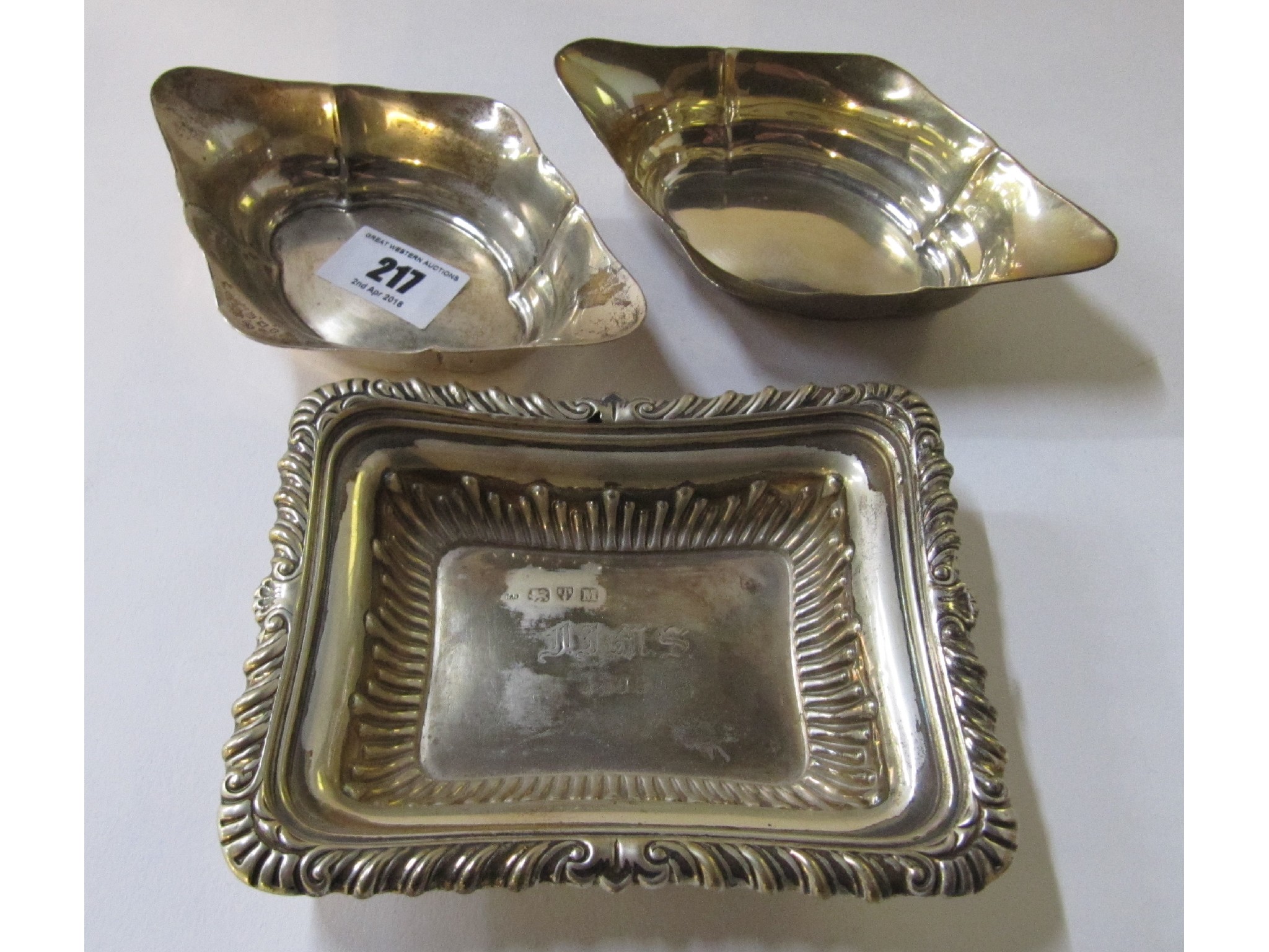 Appraisal: A lot comprising a pair of silver bon bon dishes