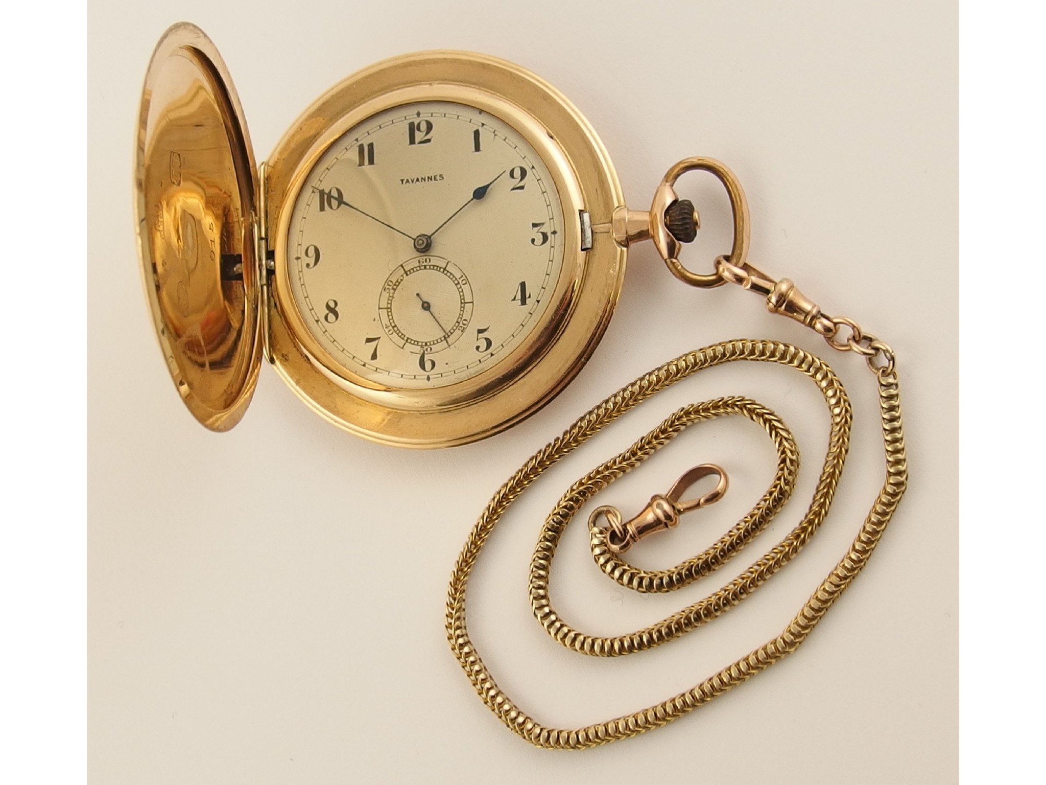 Appraisal: A ct gold Tavannes slim pocket watchwith machine and hand