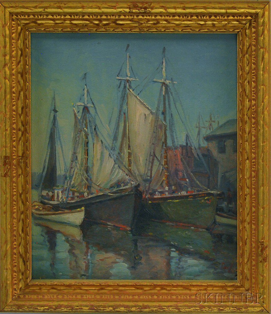 Appraisal: Rena Small American - Vessels at a Wharf Gloucester Signed