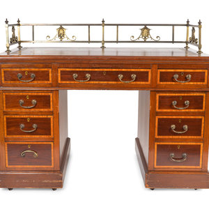 Appraisal: A Victorian Satinwood Crossbanded Mahogany and Brass Mounted Leather Top