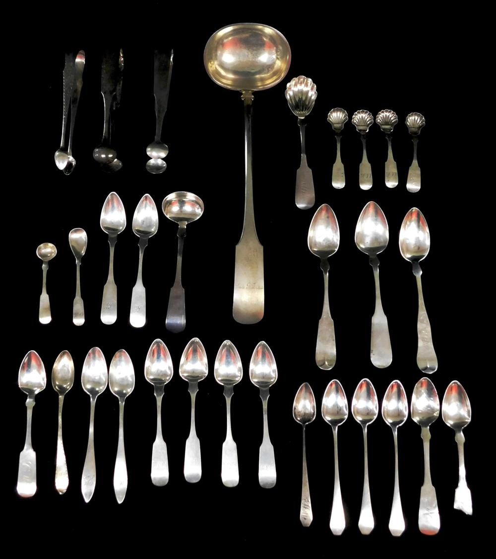 Appraisal: COIN SILVER Thirty-one pieces of assorted th C coin flatware