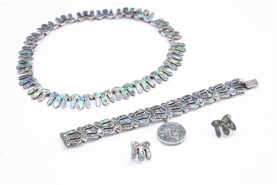 Appraisal: MEXICAN SILVER NECKLACE BRACELET AND EARRINGS Parure by Los Castillos