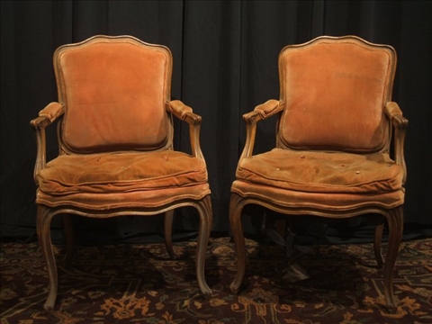 Appraisal: PAIR OF LOUIS XV STYLE BEECHWOOD FAUTEUILS Early th century