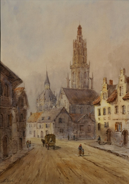 Appraisal: E Nevil Belgian Late th-Early th Century Street Scene Near