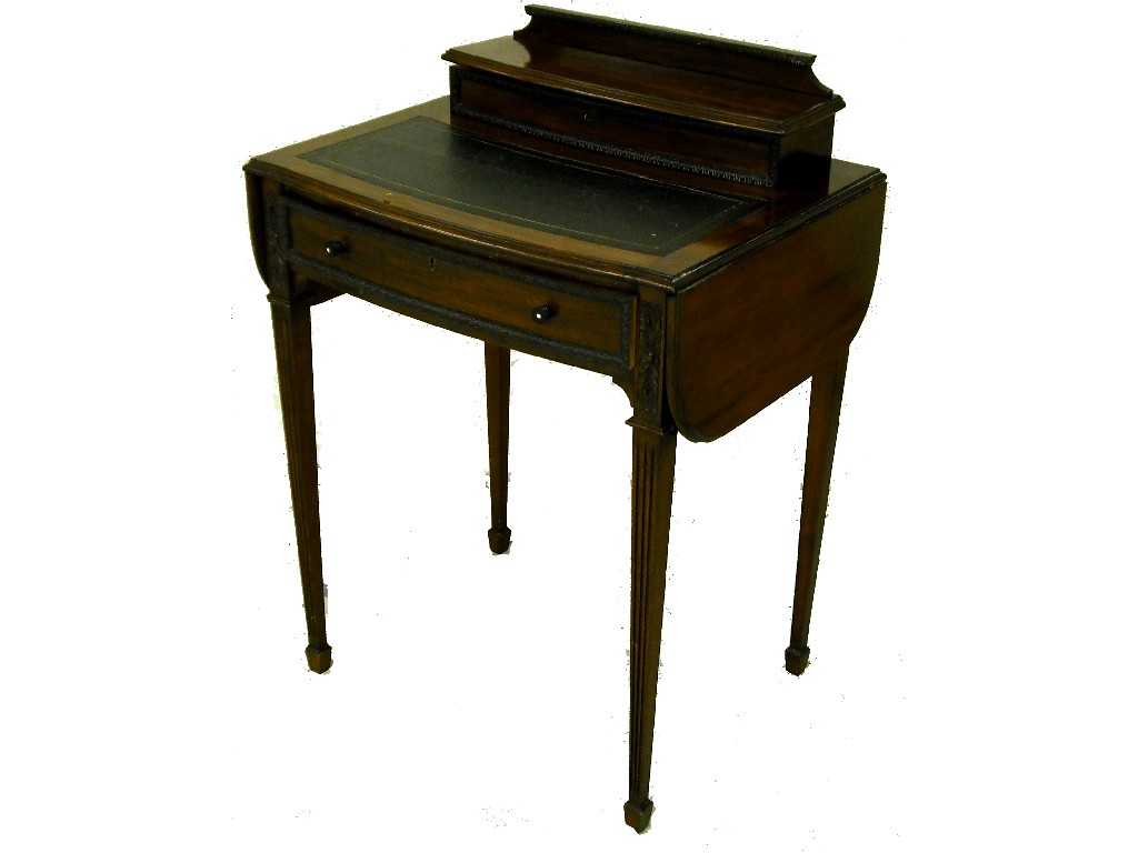 Appraisal: Edwardian mahogany bowfront writing desk the raised back with a