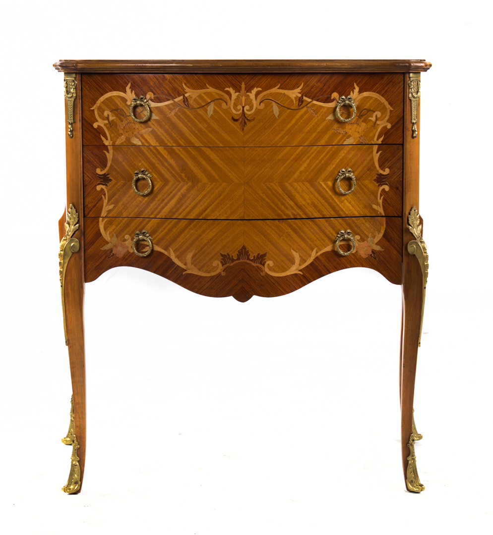 Appraisal: Louis XV style inlaid maple commode with gilt-metal mounts and