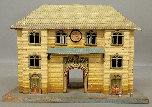 Appraisal: - German tin toy train station early th c with