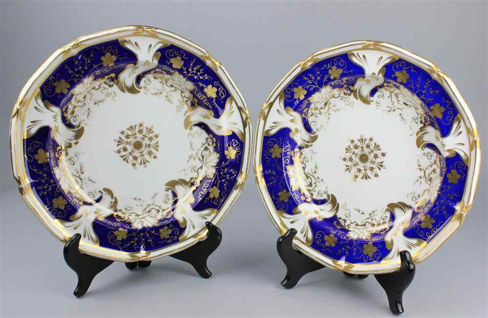 Appraisal: PAIR OF DAVENPORT BLUE GROUND SOUP PLATES circa puce printed