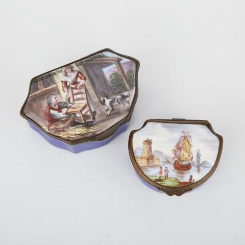 Appraisal: Two Staffordshire Enamel Snuff Boxes th century one titled Old