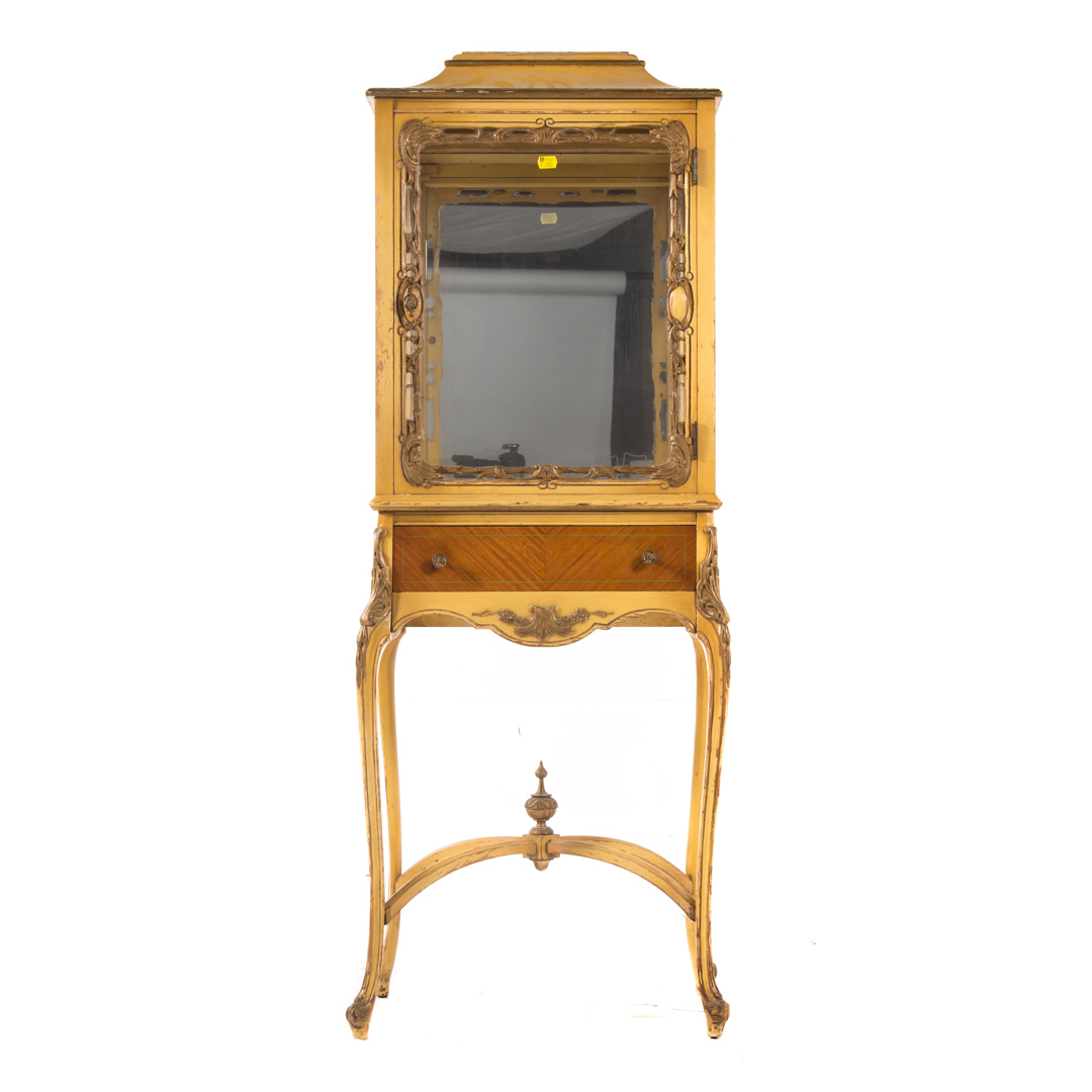 Appraisal: Louis XV style painted satinwood vitrine cabinet glass paneled door