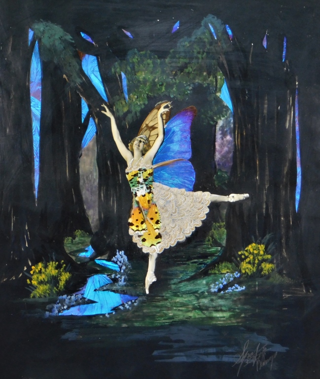 Appraisal: SPAJ ATKINSON BUTTERFLY WING BALLERINA COLLAGE England Early th CenturySurreal