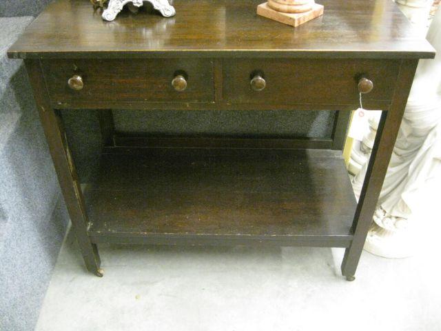 Appraisal: Antique Oak Library Table double drawer lower shelf tall wide