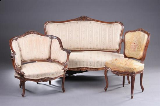 Appraisal: LOUIS XV XVI TRANSITIONAL STYLE WALNUT PARLOR SUITE th century