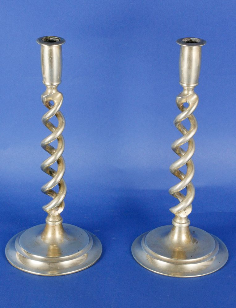 Appraisal: Pair of Brass Barley Twist Column Candlesticks th Century Pair