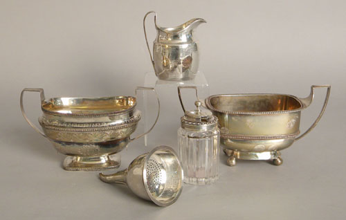 Appraisal: Group of English silver tableware to include a wine funnel