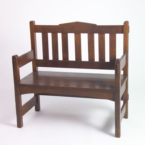 Appraisal: STICKLEY BROTHERS Hall bench with shaped back stretcher vertical back