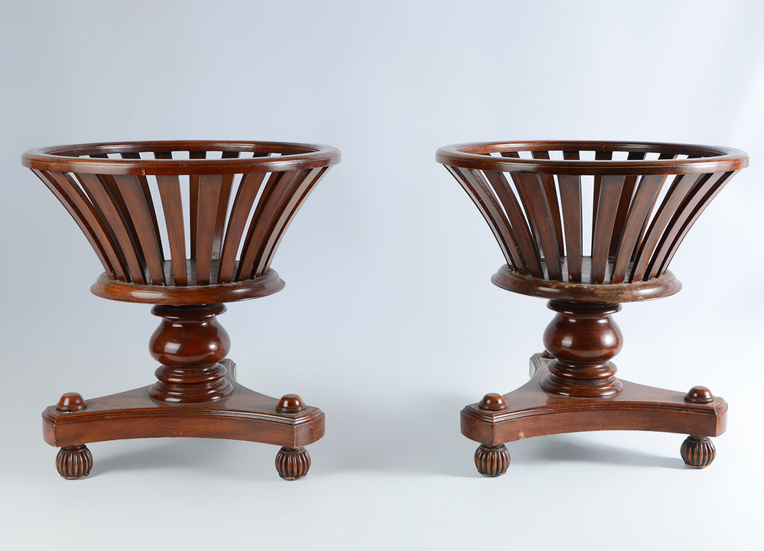 Appraisal: PAIR ENGLISH REGENCY STYLE WOOD BASKET PLANTERS Bentwood slatted top