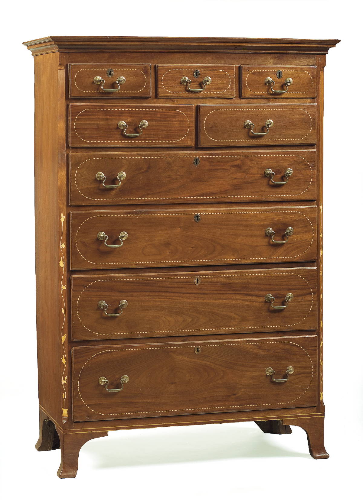 Appraisal: WESTERN PENNSYLVANIA HEPPLEWHITE INLAID WALNUT TALL CHEST OF DRAWERS The