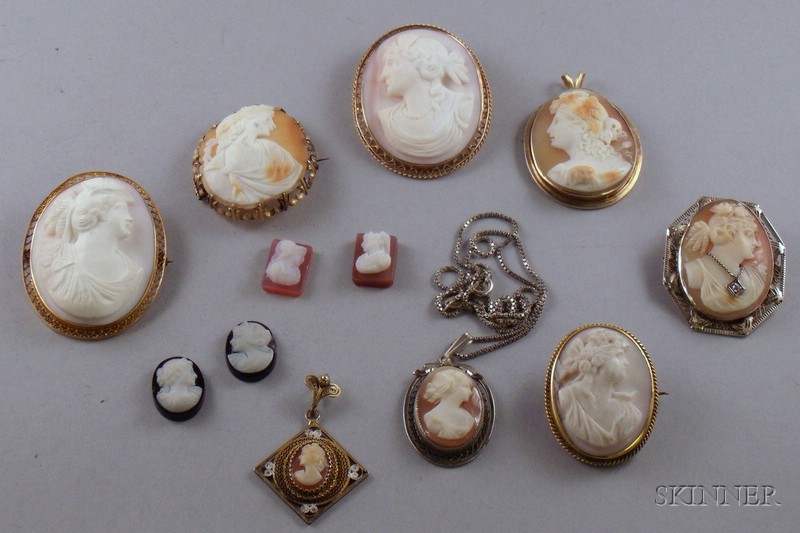 Appraisal: Group of Assorted Shell and Onyx Carved Cameo Jewelry including