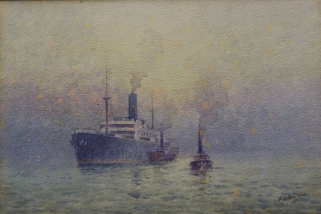 Appraisal: Fred Elliott working - Ships at Sea watercolour signed 'F