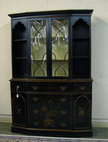 Appraisal: Saginaw Furniture Chinoiserie breakfront china cabinet two piece with black