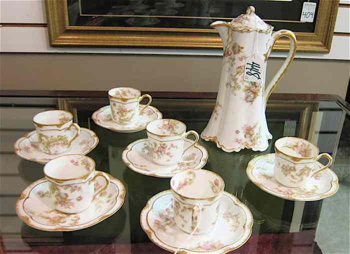 Appraisal: PIECE HAVILAND LIMOGES PORCELAIN CHOCOLATE SET having pink and green