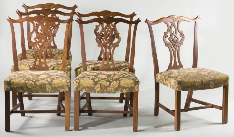 Appraisal: Set of Six Chippendale Style Side Chairs circa s mahogany