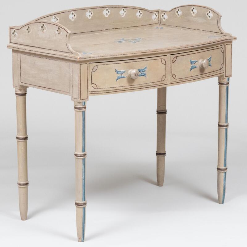 Appraisal: English Grey Painted Table with Blue Painted Flowers Colefax Fowler