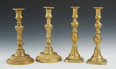 Appraisal: Two Pairs of Antique Brass Candlesticks Including a pair of