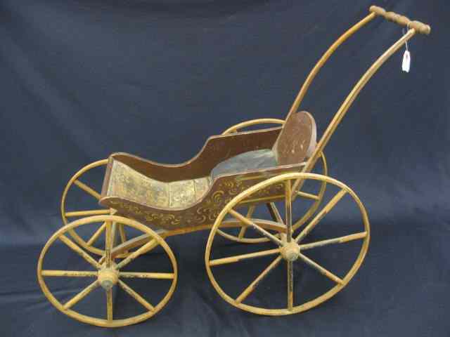 Appraisal: th Century Doll Buggy carved wood original paint '' long