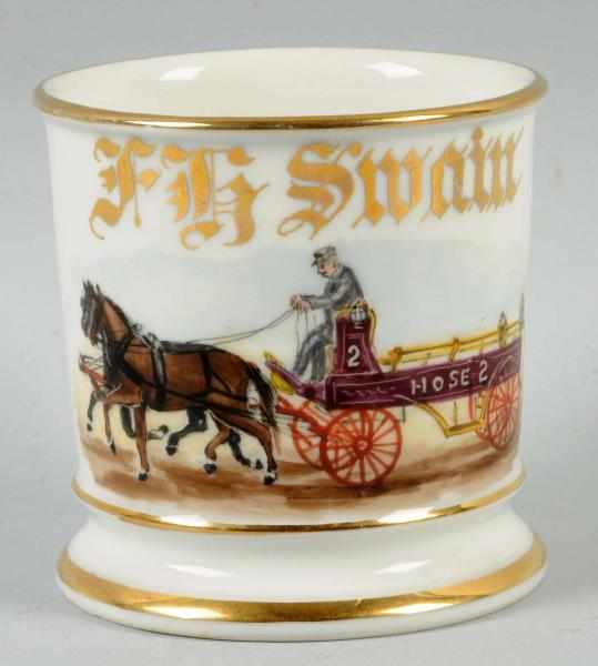 Appraisal: Horse-Drawn Fire Wagon Shaving Mug Gilt name F G Swain