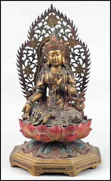 Appraisal: PAINTED AND PARCEL GILT WOOD QUAN YIN Height '' Condition