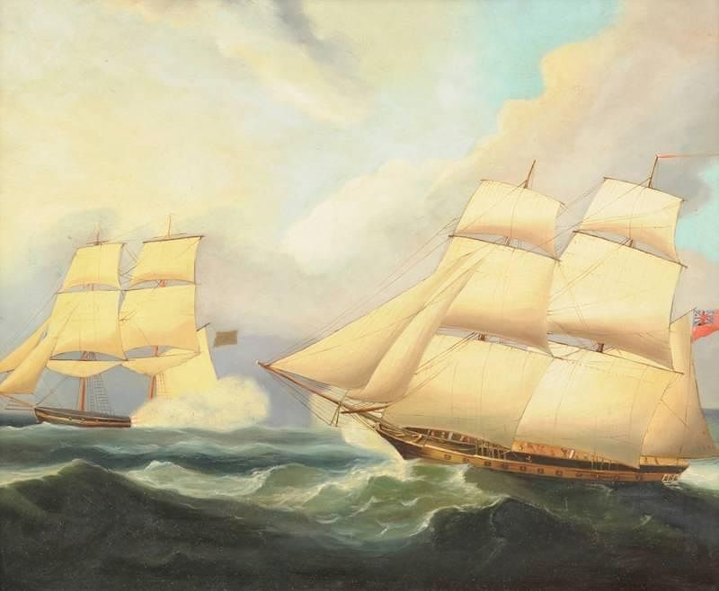 Appraisal: AMERICAN SCHOOL th Century A PAINTING Sea Battle AMERICAN SCHOOL