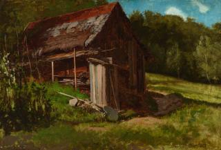 Appraisal: ALBERT BIERSTADT - Cabin in the Foothills oil on paper