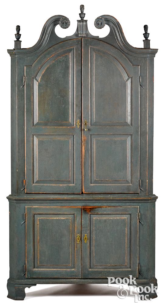 Appraisal: Pennsylvania painted pine corner cupboard Rare Pennsylvania painted pine corner