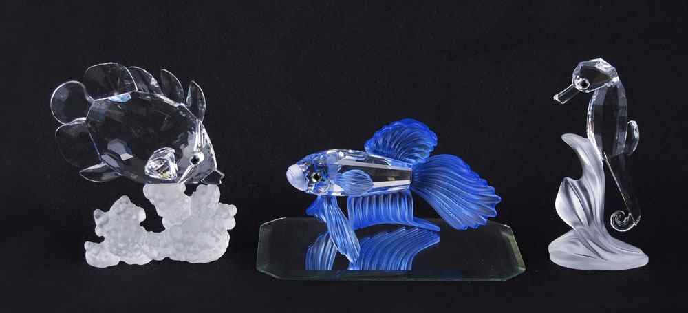 Appraisal: SWAROVSKI CRYSTAL FIGURINES SIAMESE FIGHTING FISH - BLUE Heinz Tabertshofer