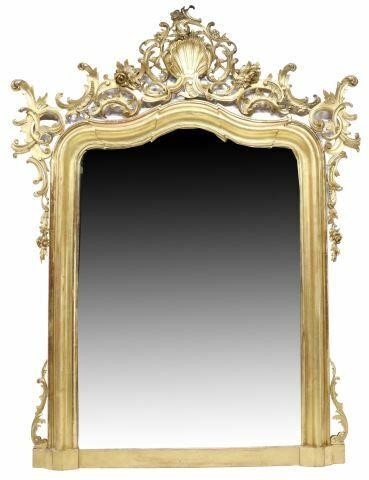 Appraisal: Monumental Louis XV style giltwood mirror th c having molded