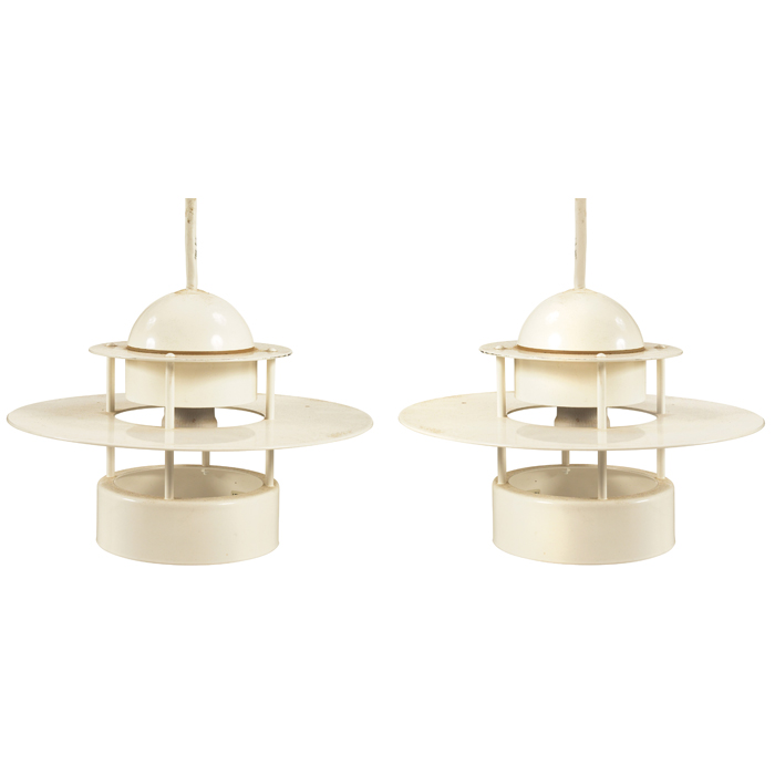 Appraisal: Louis Poulsen pendant lamps pair Denmark white enameled metal forms