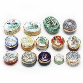 Appraisal: Group of Enameled Boxes late th century including Halcyon Days