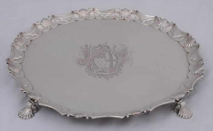 Appraisal: GEORGE III ARMORIAL SILVER LARGE SALVER Maker's mark crowned J