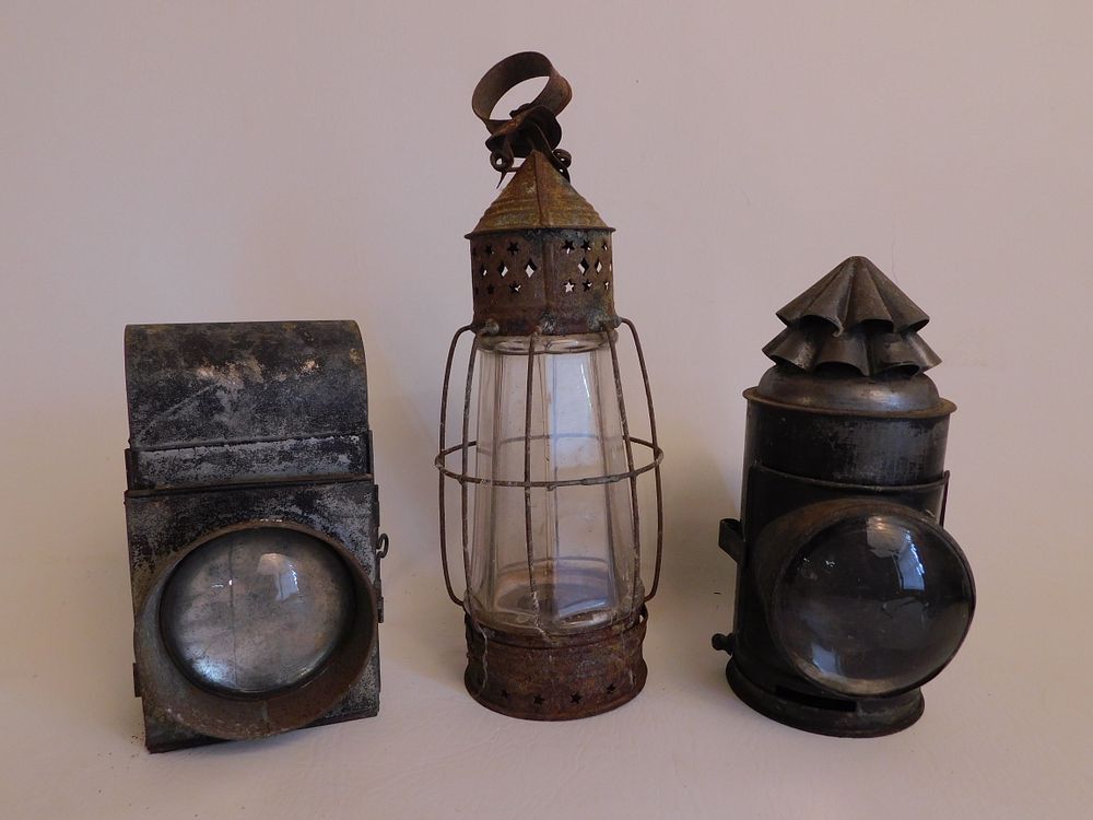 Appraisal: EARLY TIN LANTERNS Lot early th century tin lanterns including