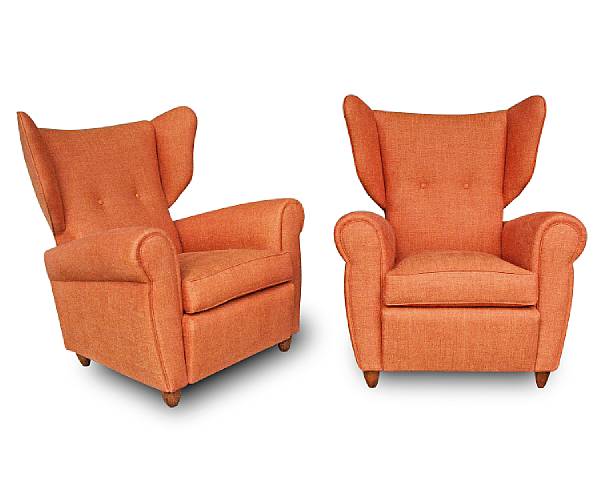 Appraisal: A pair of Italian upholstered adjustable wing back armchairs circa