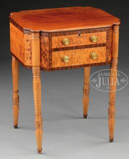 Appraisal: SHERATON MAHOGANY BIRD'S-EYE MAPLE AND TIGER MAPLE LADY'S SEWING TABLE