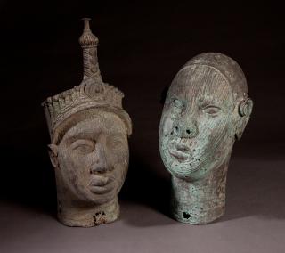 Appraisal: Two African Patinated Bronze Busts th c one w Two