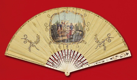 Appraisal: FAN Folding fan with a central painted image on silk