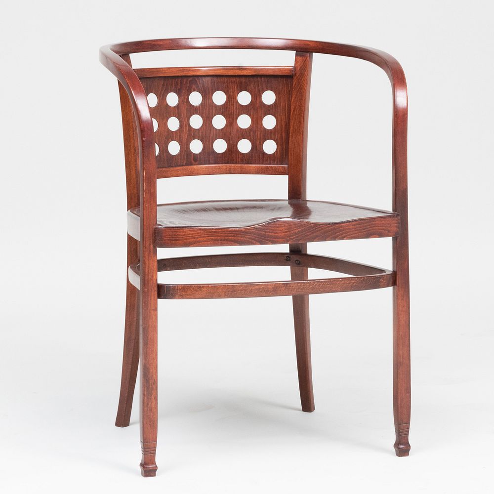 Appraisal: Otto Wagner Stained Bentwood Armchair with Holes x x in