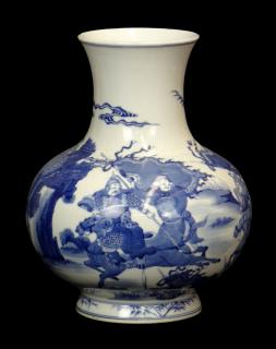 Appraisal: Chinese Kangxi style Blue and White Porcelain Vase Chinese Kangxi