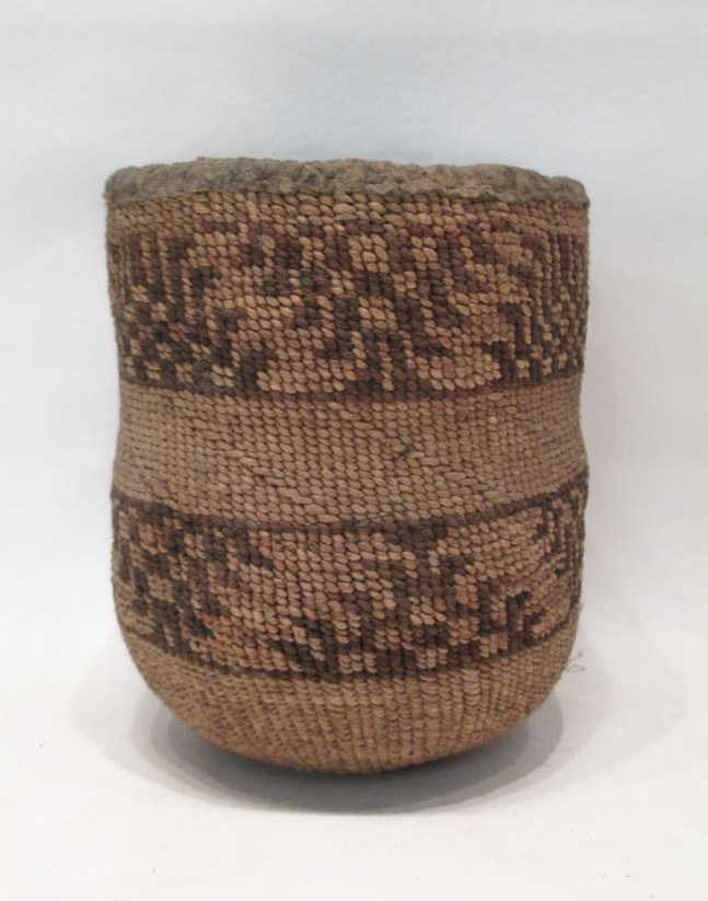 Appraisal: NORTHWEST NATIVE AMERICAN WASCO SALLY BAG hand woven basket decorated