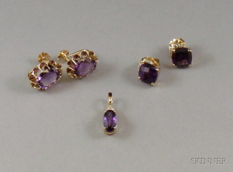 Appraisal: Small Group of Amethyst and Diamond Jewelry including a pair